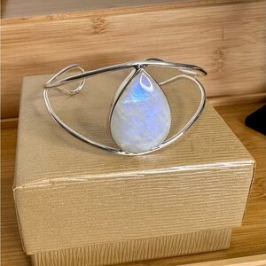 ARYA ESHA jTV Sterling Silver Sparkling Blue White Moonstone Cuff Bracelet; NEW